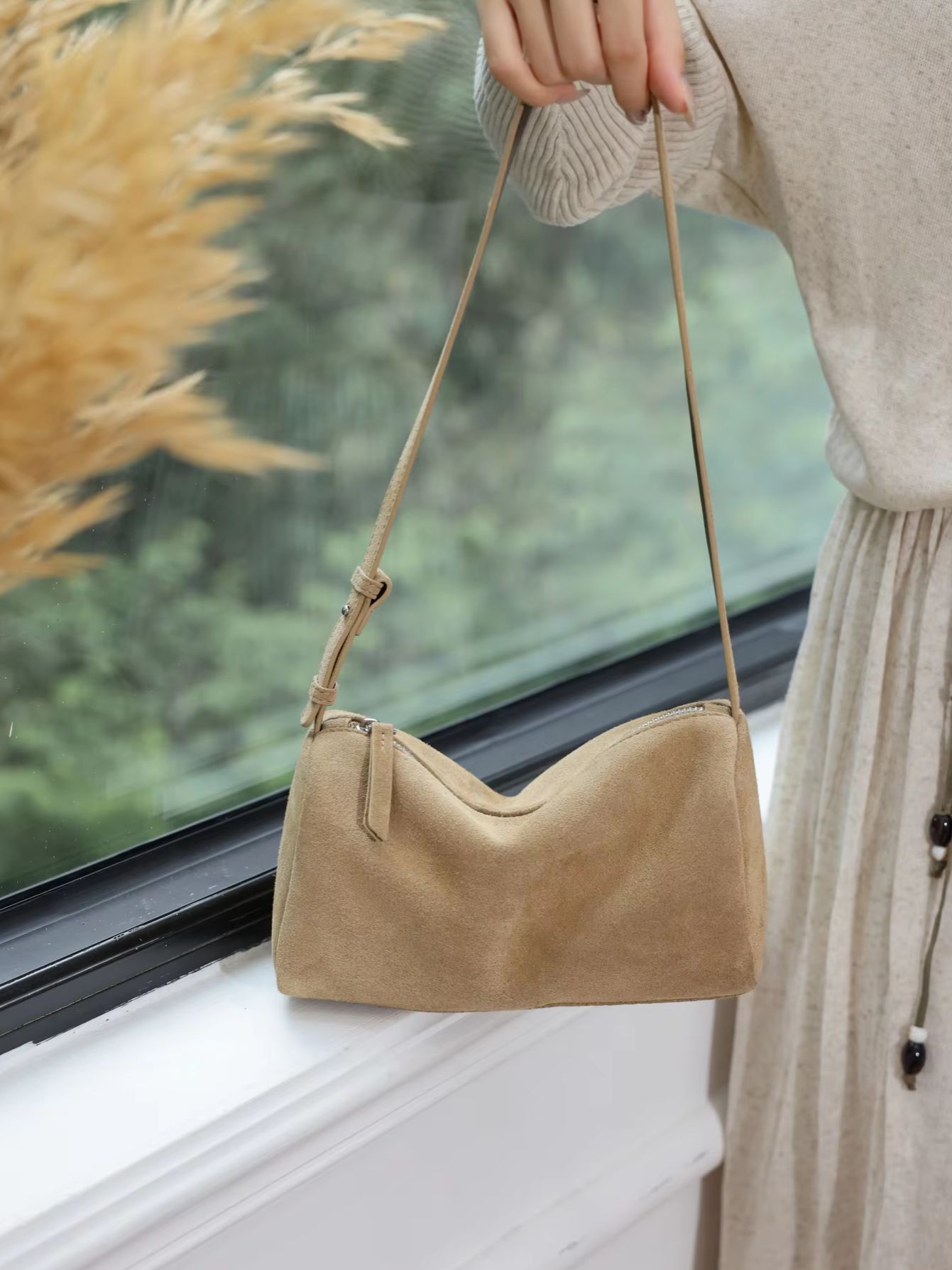 Women Bags 2026 Trends - Matte Suède Koeienleer Cilinder Schoudertas Crossbody