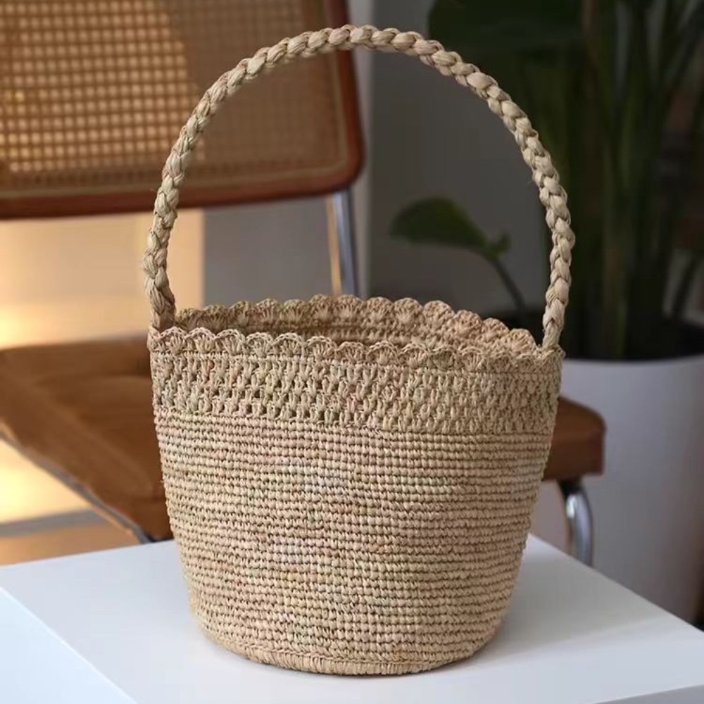 Women'S Raffia Bags - Handgemaakte gehaakte stro emmer tas Boheemse