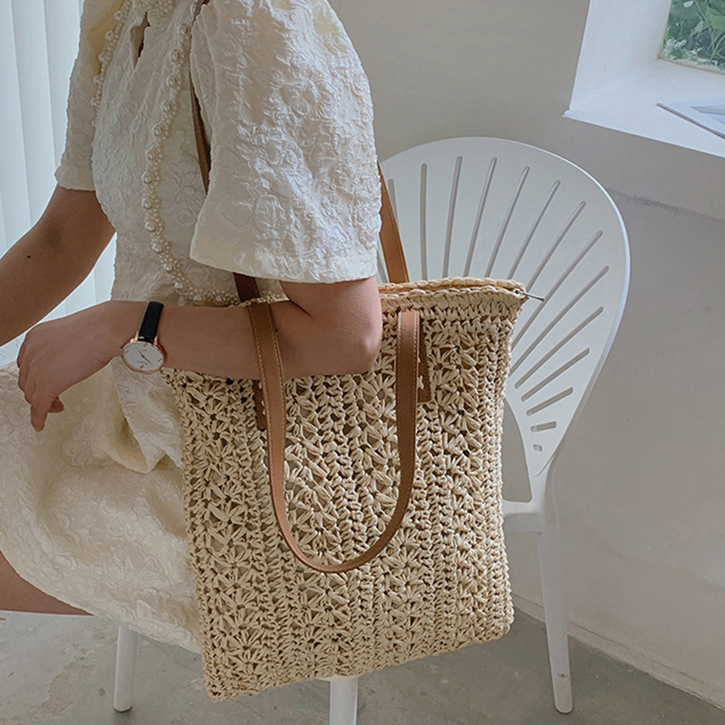 Vierkante holle stro strandtas - Women'S Raffia Bags recensie en prijs